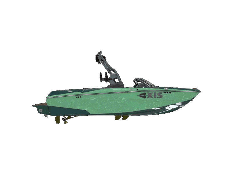 A 3D studio render of an Axis A200 in side profile, finished in green metalflake with a darker green accent stripe and folded tower, on a white background.